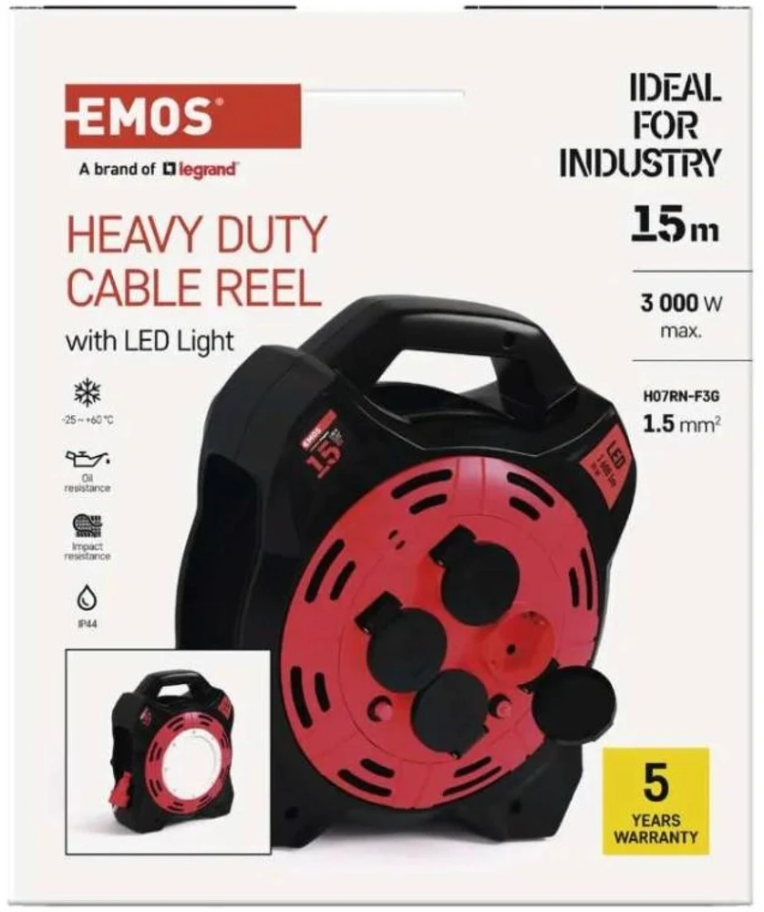 Emos Lauko prailginimo ritė P08215, 15 m, 4 lizdai, 230 V, 13 A, IP44, LED 20 W/1600 lm/6500 K