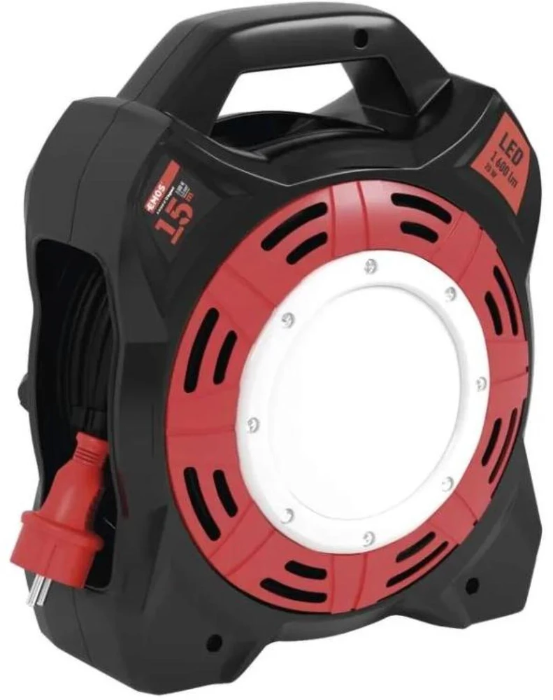Emos Lauko prailginimo ritė P08215, 15 m, 4 lizdai, 230 V, 13 A, IP44, LED 20 W/1600 lm/6500 K