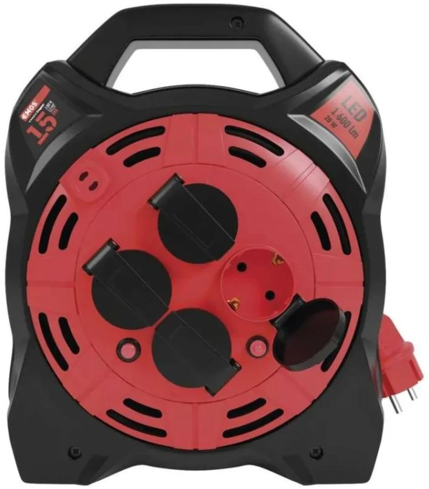 Emos Lauko prailginimo ritė P08215, 15 m, 4 lizdai, 230 V, 13 A, IP44, LED 20 W/1600 lm/6500 K
