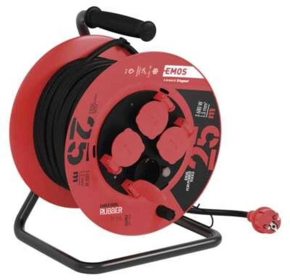 Emos Lauko prailginimo ritė P08225, 25 m, 4 lizdai, 230 V, 1,5 mm2, IP44, guma, šiluminis saugiklis