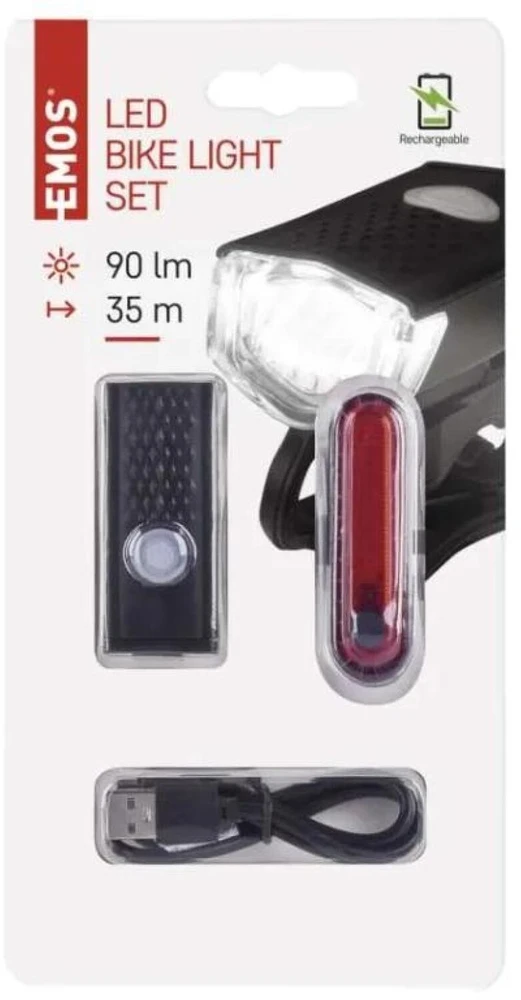 Emos LED Front Rear Rechargeable Bike Flashlight P3923, 90 lm