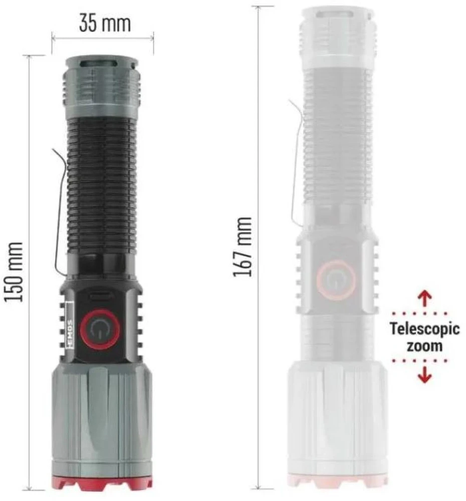 Emos LED įkraunamas metalinis žibintas P3121, 1200 lm, 2200 mAh, aliuminis, 4 režimai, IP43