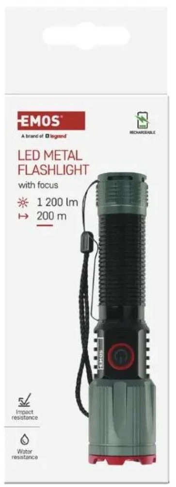 Emos LED įkraunamas metalinis žibintas P3121, 1200 lm, 2200 mAh, aliuminis, 4 režimai, IP43