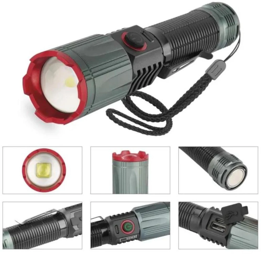 Emos LED įkraunamas metalinis žibintas P3121, 1200 lm, 2200 mAh, aliuminis, 4 režimai, IP43