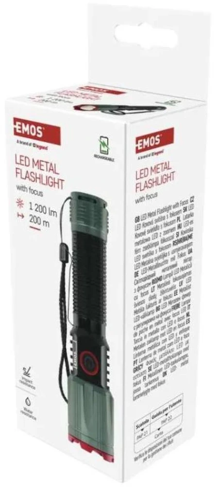 Emos LED įkraunamas metalinis žibintas P3121, 1200 lm, 2200 mAh, aliuminis, 4 režimai, IP43