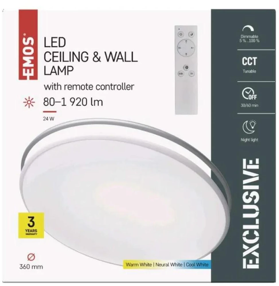Lubinis šviestuvas Emos LED luminaire ALVI, circular 24W, dimmable. with CCT change