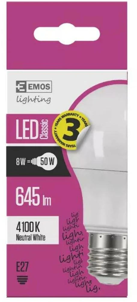 Emos LED bulb Classic A60 7,3W E27 neutral baltas