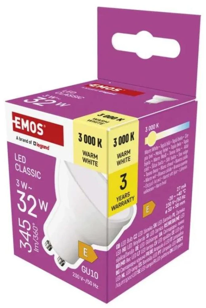 Emos Żarówka LED Classic MR16 GU10 3W (32W) 345lm 3000K ciepła biel ZQ8E12