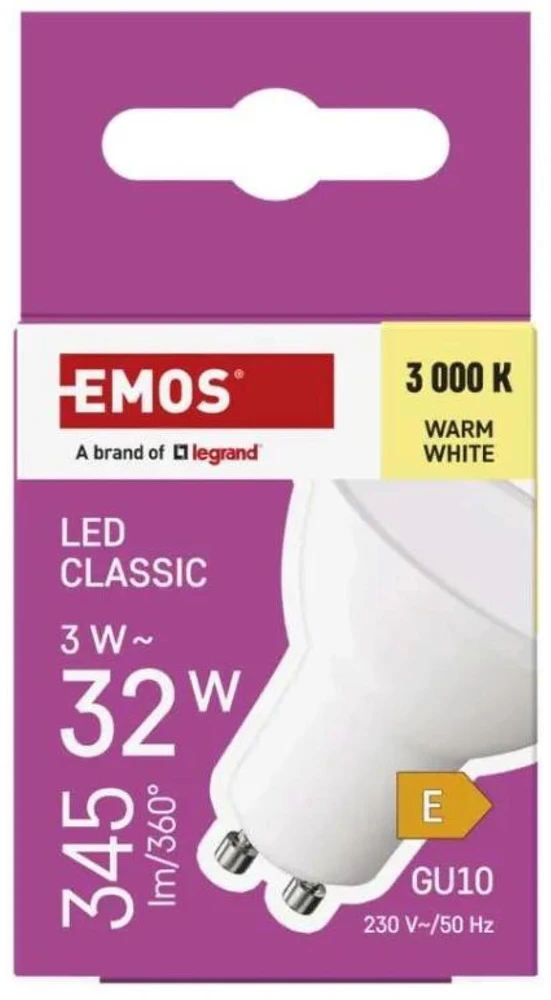 Emos Żarówka LED Classic MR16 GU10 3W (32W) 345lm 3000K ciepła biel ZQ8E12