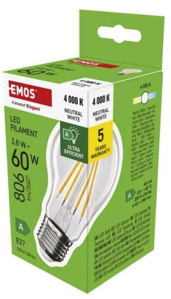 Emos LED lemputė Emos Filament ZF5148 3,8W (60W) E27 A60 3000K šilta balta