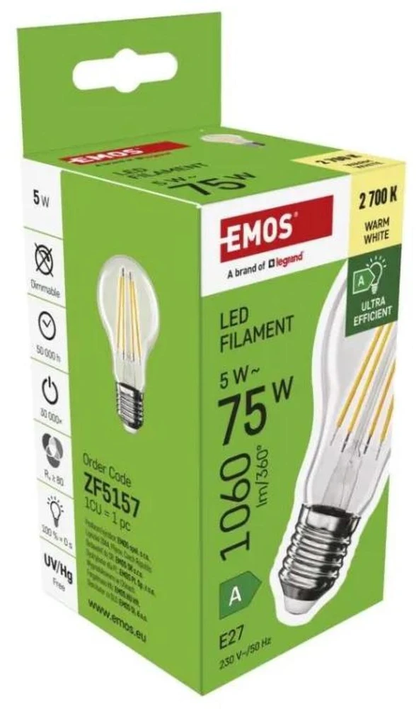 Emos Żarówka LED Filament ZF5157 5W E27 A60 2700K transparentna ciepła