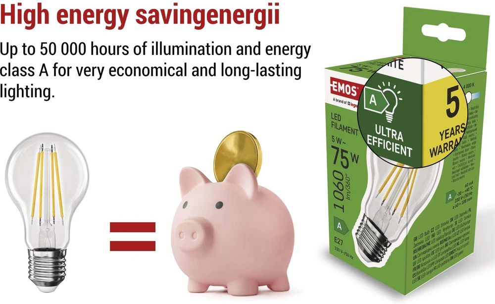 Emos GP MET LED žárovka A60 E27 5W neutrální bílá