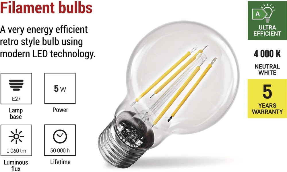 Emos GP MET LED žárovka A60 E27 5W neutrální bílá