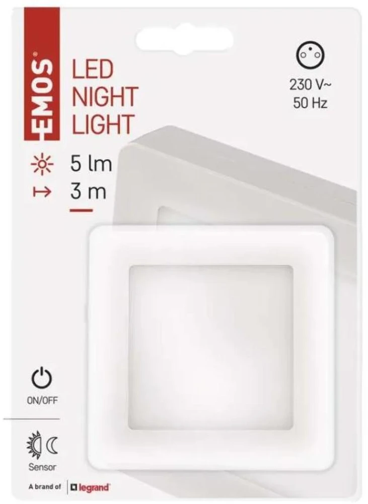 Sieninis šviestuvas Emos Emos P3316 LED naktinė lempa 230 V lizdui su jutikliu