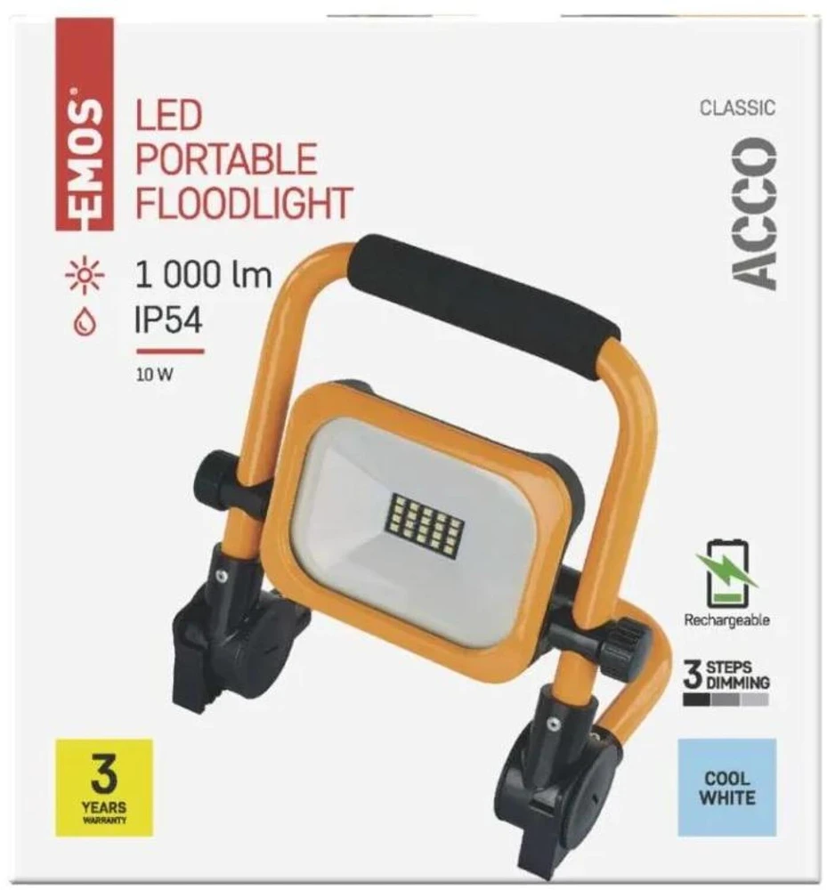 Kondicionierius Emos Geti LED spotlight ACCO rechargeable portable, 10W, yellow, cool baltas