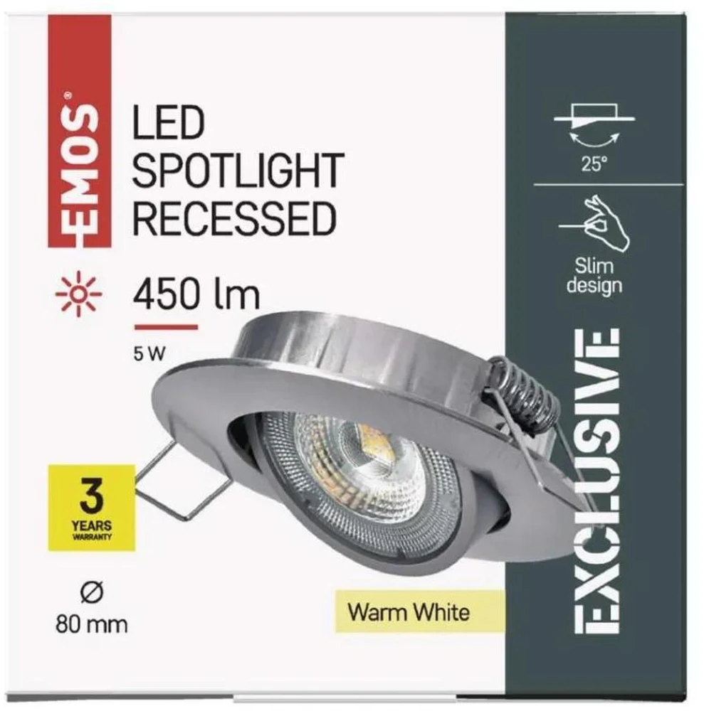 Emos LED spotlight SIMMI sidabrinis, circle 5W warm baltas