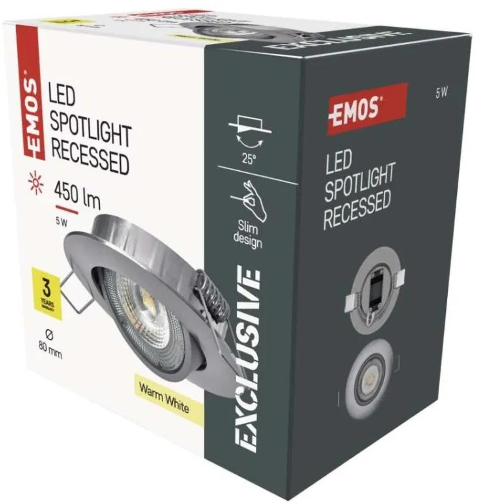 Emos LED spotlight SIMMI sidabrinis, circle 5W warm baltas