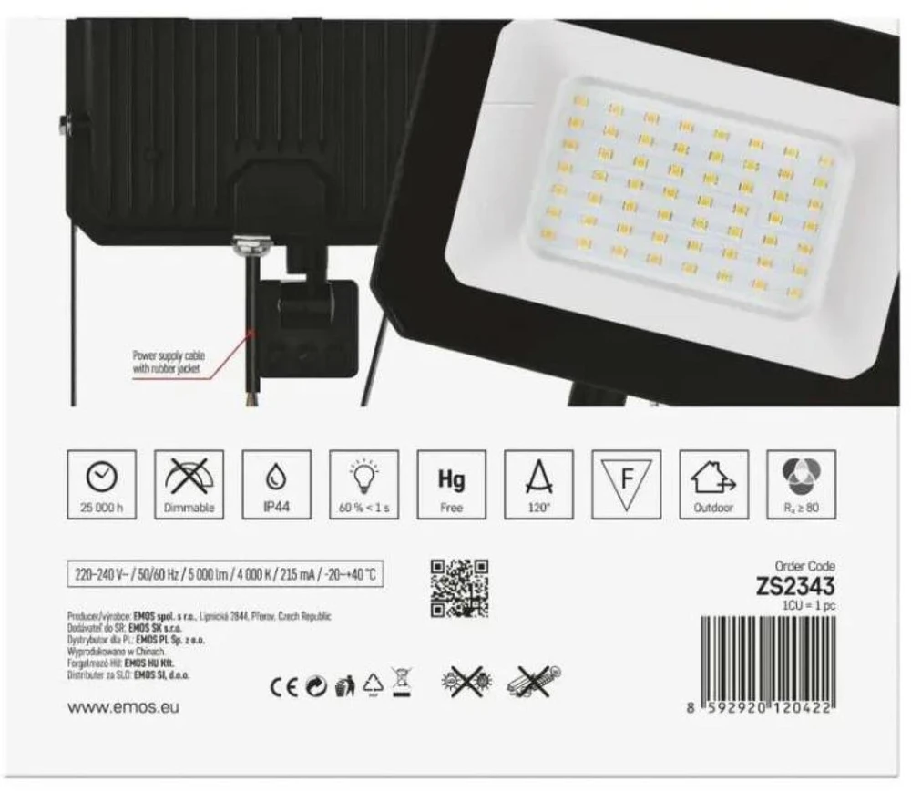 Kondicionierius Emos LED prožektorius SIMPO ZS2343, 50 W, 5000 lm, IP44, neutraliai balta, PIR jutiklis, aliuminis