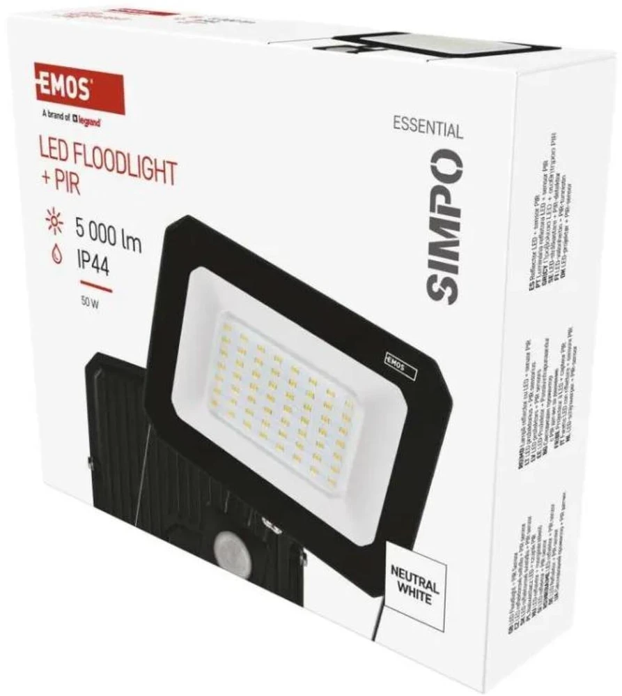 Kondicionierius Emos LED prožektorius SIMPO ZS2343, 50 W, 5000 lm, IP44, neutraliai balta, PIR jutiklis, aliuminis