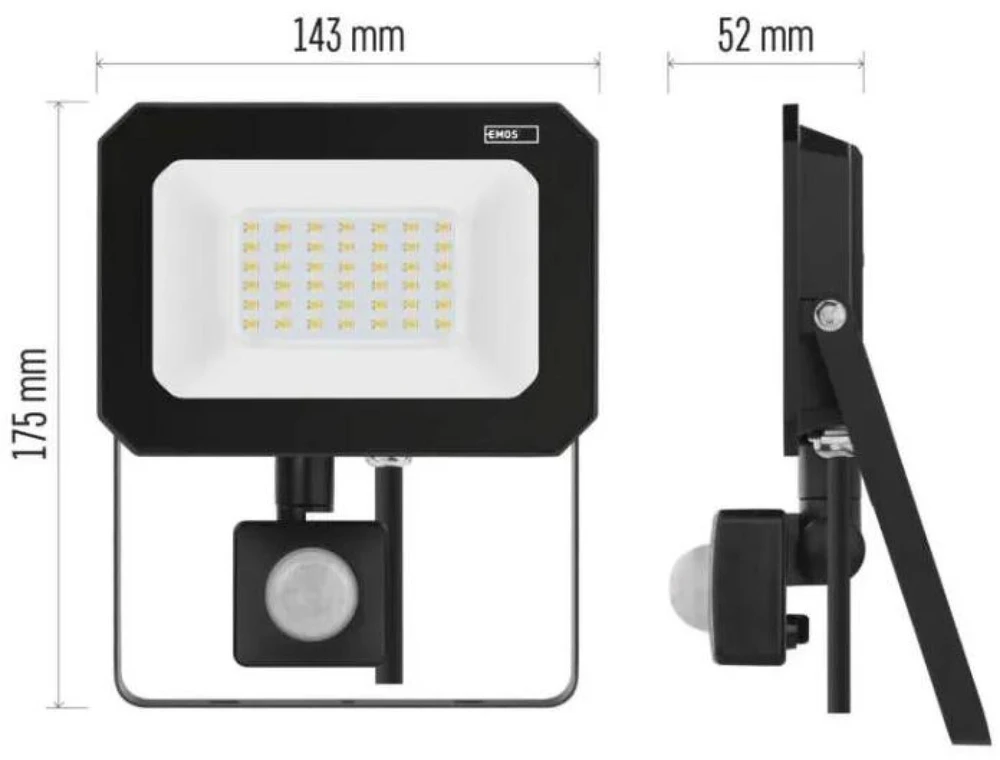 Kondicionierius Emos LED prožektorius ZS2333, 30 W, 3000 lm, IP44, neutraliai balta, PIR jutiklis, aliuminis, stiklas