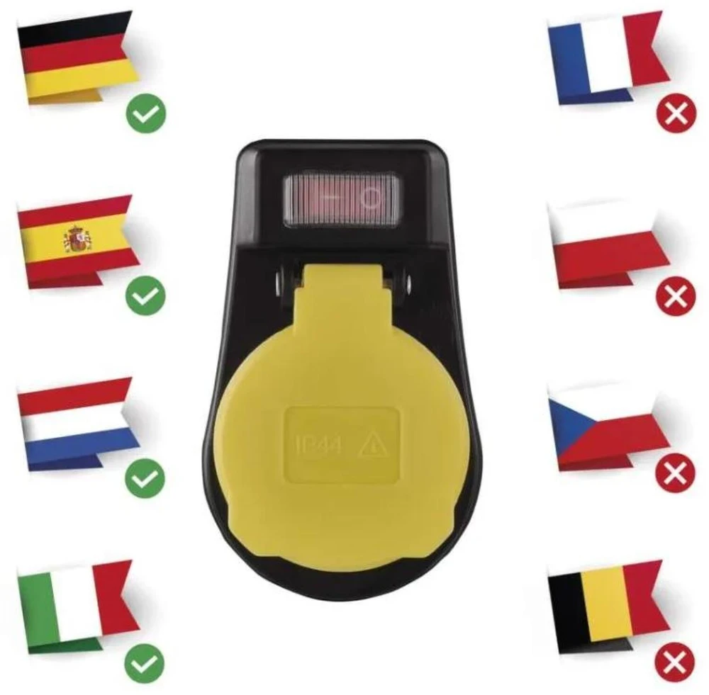 Emos Lizdas su jungikliu P00292, 1x2P+PE, 3 680 W, IP44, juoda, vaikų apsauga