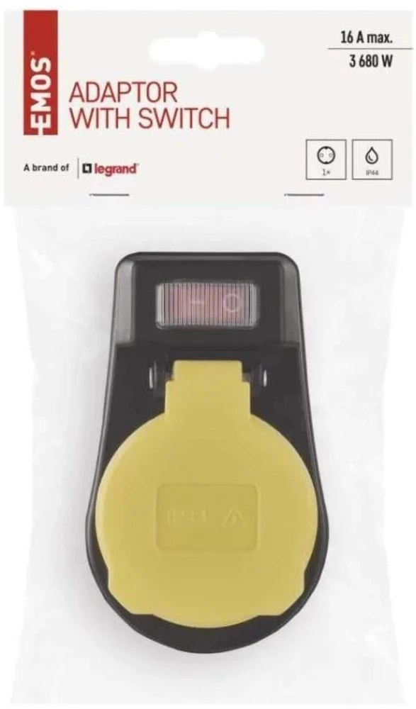 Emos Lizdas su jungikliu P00292, 1x2P+PE, 3 680 W, IP44, juoda, vaikų apsauga