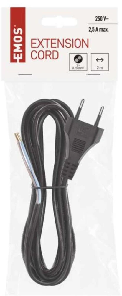 Emos Flexo PVC cord 2×0,75mm2, 3m, juodas