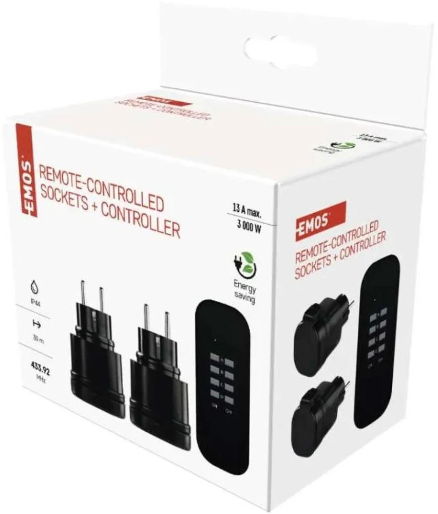 Emos Nuotolinio valdymo lizdai P0068, 1x2P+PE, IP44, 3000W, iki 30m, iki 4 lizdų, vaikų apsauga