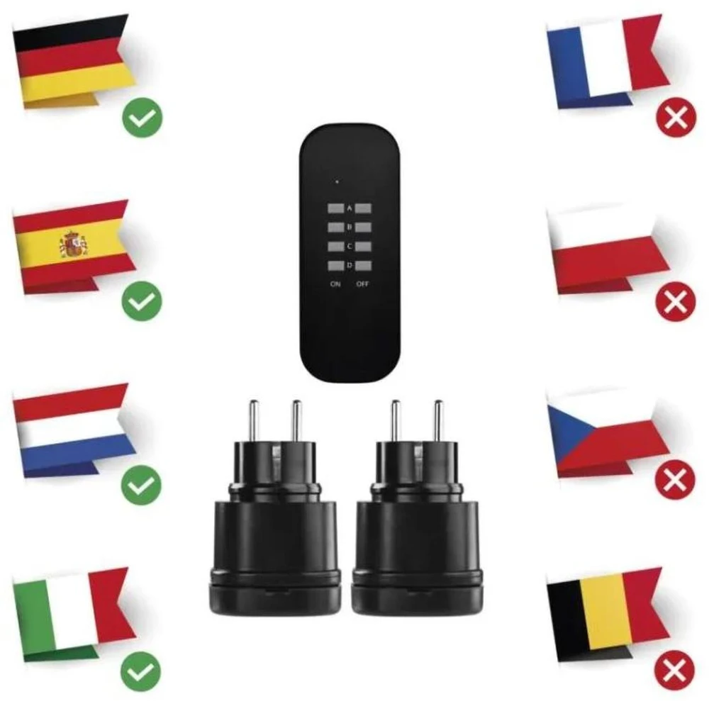 Emos Nuotolinio valdymo lizdai P0068, 1x2P+PE, IP44, 3000W, iki 30m, iki 4 lizdų, vaikų apsauga