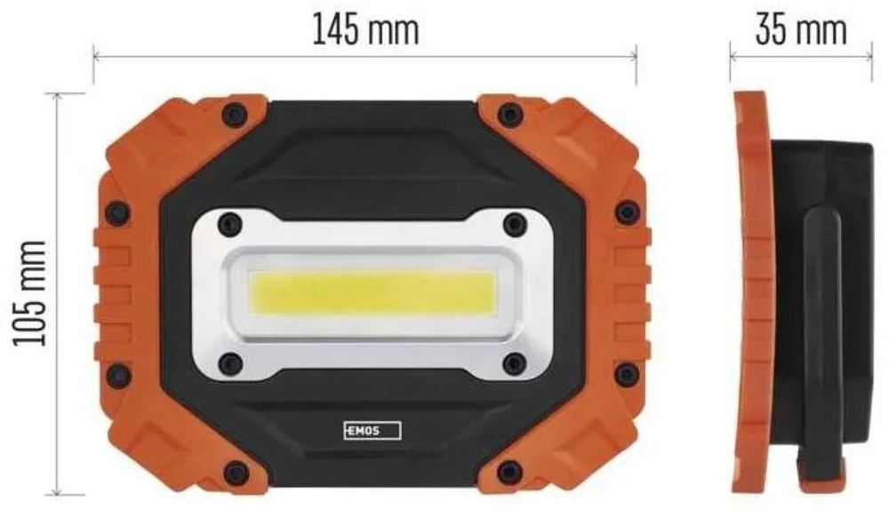 Emos P4113 COB LED darbinė lempa, 700 lm, 4×AA, 3 režimai, IP43, atspari smūgiams, 35 m