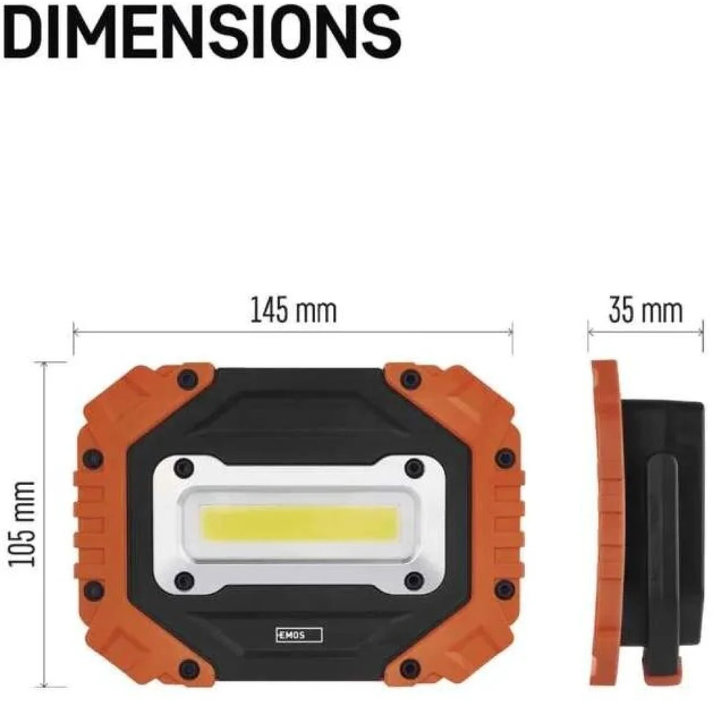 Emos P4113 COB LED darbinė lempa, 700 lm, 4×AA, 3 režimai, IP43, atspari smūgiams, 35 m
