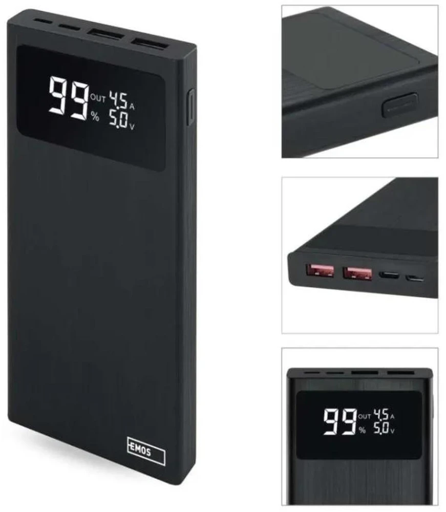 Emos Power Bank BetaQ 10 B0531B, 10000 mAh, 22,5 W, 4 išėjimai, 18 W įvestis, LED indikatorius