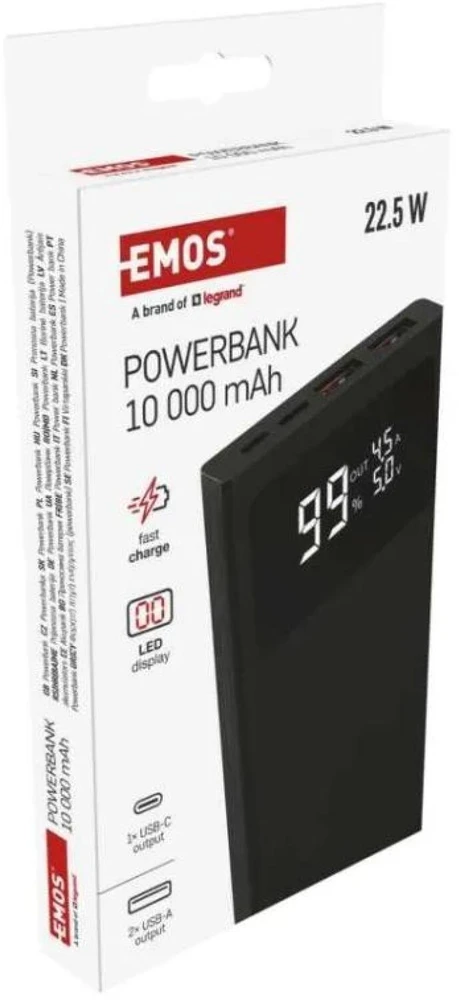 Emos Power Bank BetaQ 10 B0531B, 10000 mAh, 22,5 W, 4 išėjimai, 18 W įvestis, LED indikatorius
