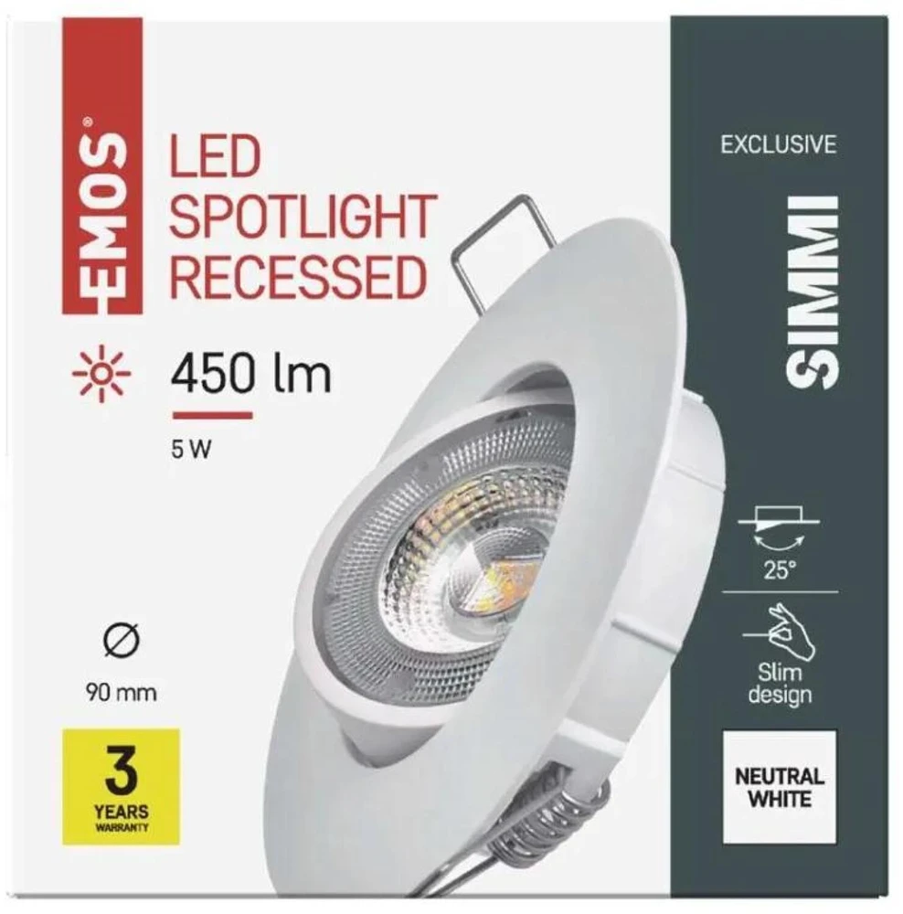 Emos LED spotlight SIMMI baltas, circle 5W neutral baltas