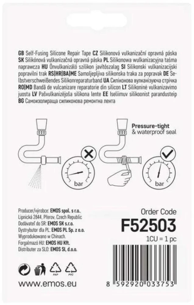 „Emos“ izoliacinė juosta 25 mm x 3 m, savaime susiliejanti 8 kV UV juoda (F52503)