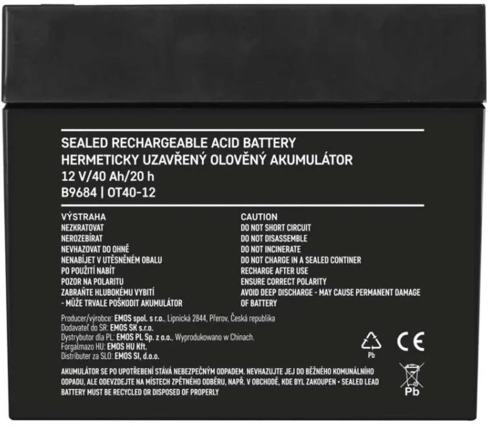 Emos Maintenance-free 12 V/40 Ah M6 lead-acid battery