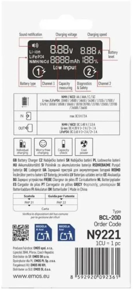 Universal Li-ion battery charger EMOS BCL-20D