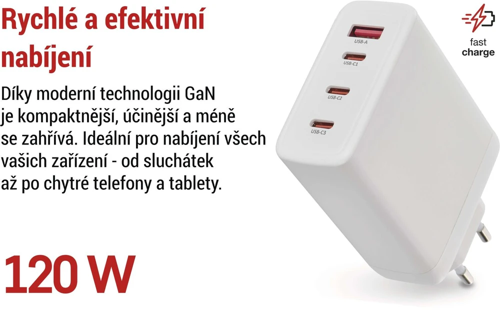 Emos Universal USB adapter GaN to PD 120 W max.