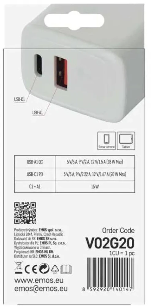 Emos universalus USB į PD GaN adapteris, 20 W maks.