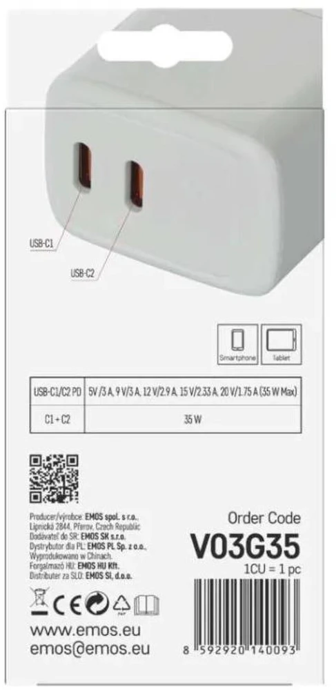 Emos Universal USB adapter GaN to PD 35 W max.