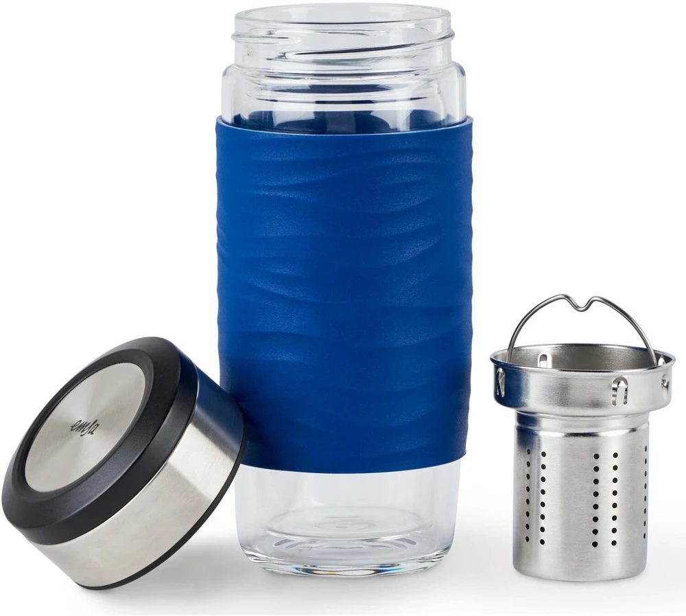 Emsa Emsa Tea Mug thermal tea mug 0.4 liters (mėlynas/transparent, glass, screw cap)