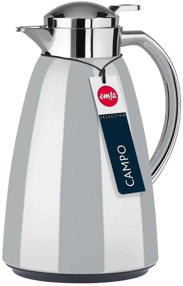 Emsa Campo vakuuminis ąsotis F4130100, 1l, pilkas, nerūdijantis plienas, stiklas, hermetiškas, rankena, vakuuminė izoliacija