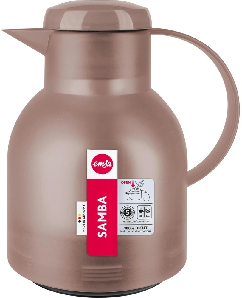 Emsa SAMBA Isolierkanne, 1 Liter (dunkelbraun/transparent, QUICK PRESS Verschluss)