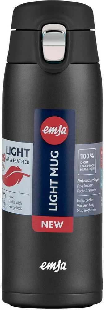 Emsa TRAVEL MUG light thermal mug (juodas (matt), 0.4 liters, flip lid)