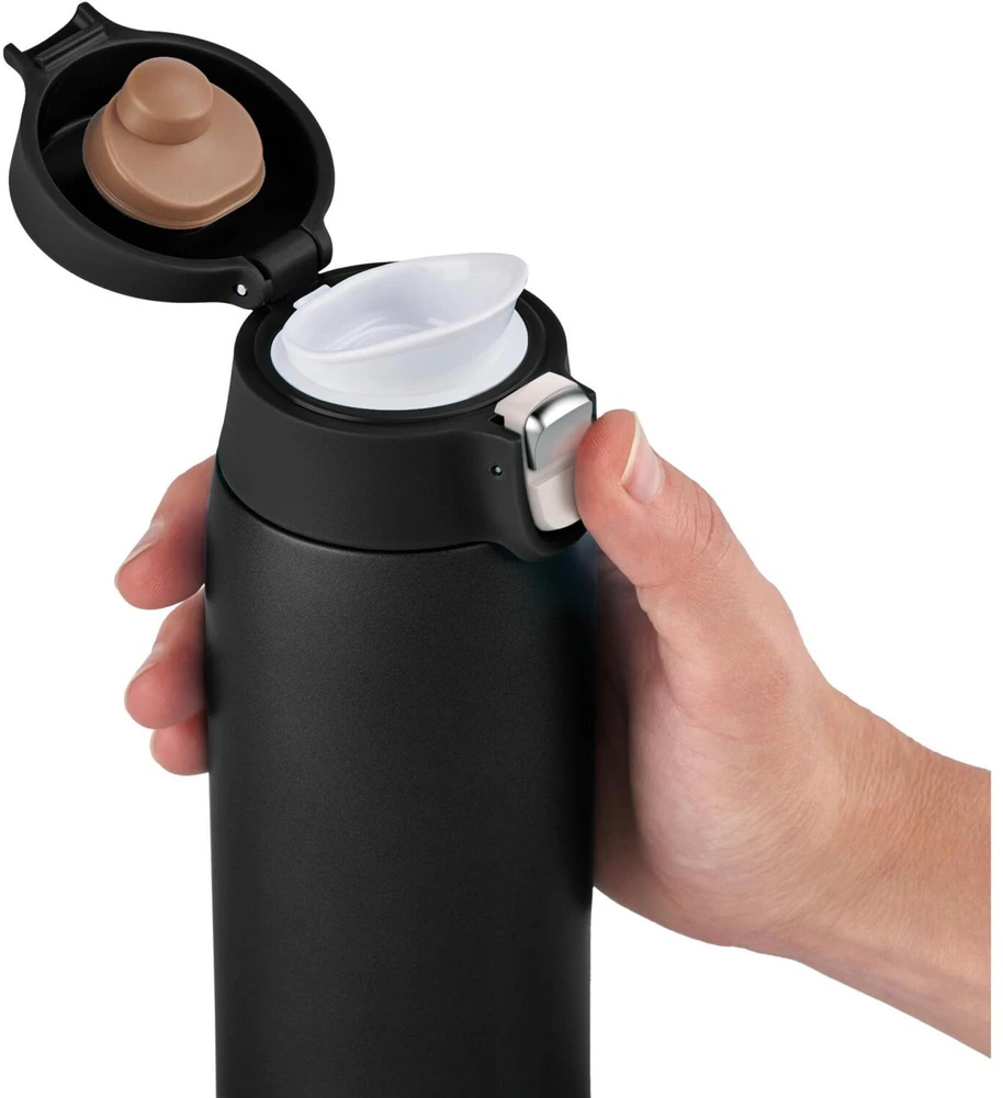 Emsa TRAVEL MUG light thermal mug (juodas (matt), 0.4 liters, flip lid)
