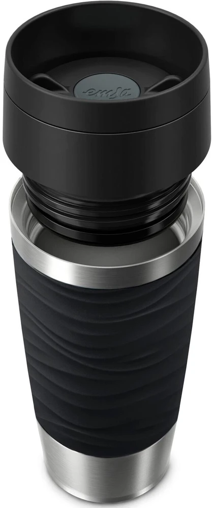 Emsa TRAVEL MUG Waves Thermobecher (juodas/edelstahl, 0,36 Liter)
