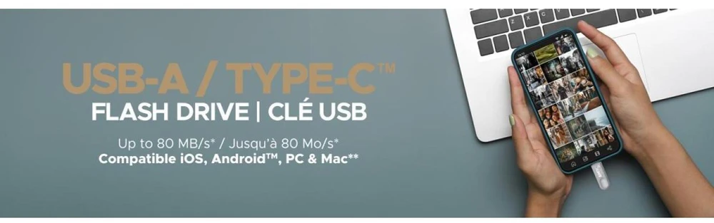USB atmintinė su USB-A ir USB-C jungtimis Emtec D280, 256 GB