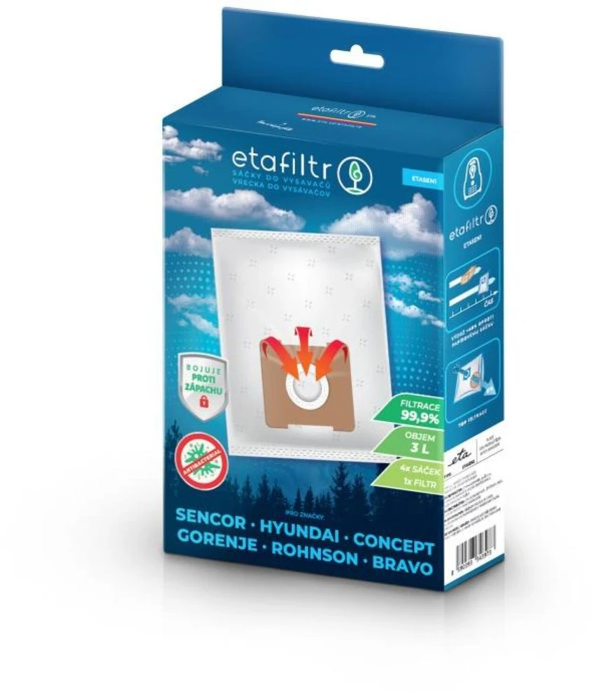 ETA Dust bags for vacuum cleaners Concept, ECG, Gorenje, Hyundai, Rohnson, Samsung, Sencor, Tesla and others | ETASEN1 | 4 pc(s) | Baltas