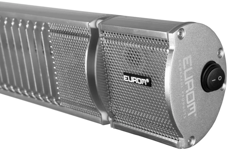 Eurom Golden 1800 Comfort RC infraraudonųjų spindulių terasos šildytuvas laukui 1800W IP65 nuotolinis valdymas montuojamas ant sienos iki 20m2 sidabrinė