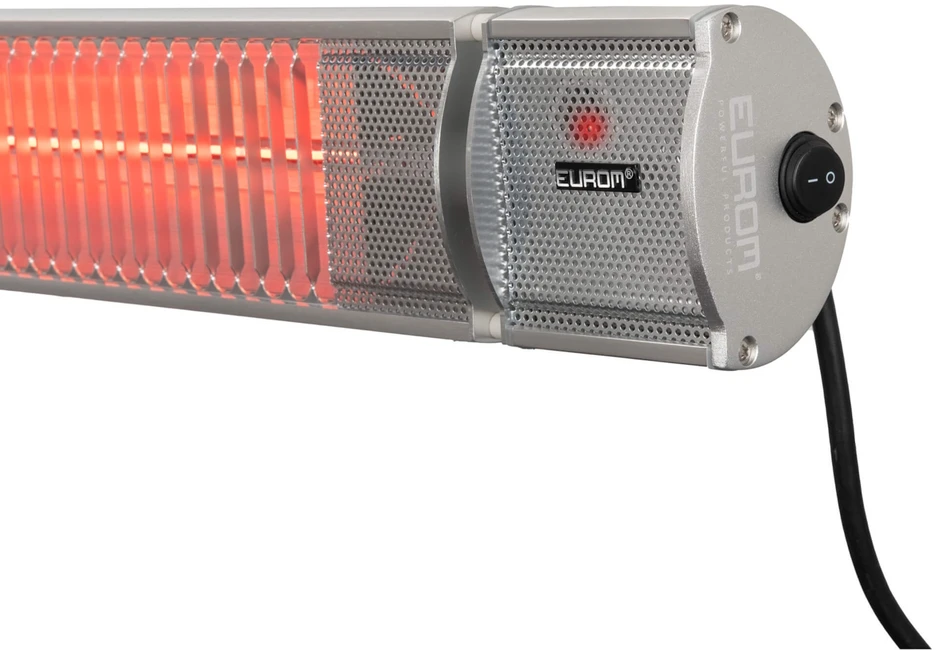 Eurom Golden 2200 Comfort RCD infraraudonųjų spindulių terasos šildytuvas laukui 2200W IP65 nuotolinis valdymas montuojamas ant sienos iki 25m2 sidabrinė